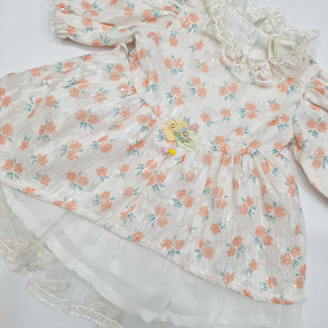Net Frock - Flowers - Peach