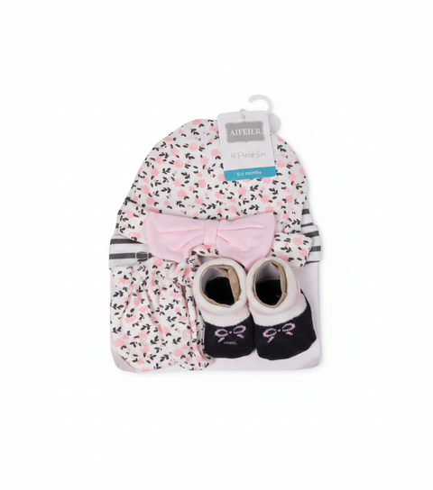 Cap Set pink flower and white black stripes