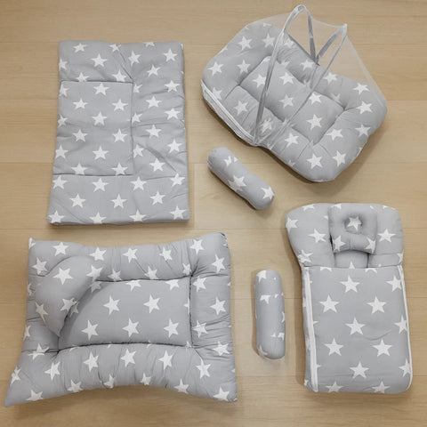 8 Pieces Baby Bedding Grey With White small Stars