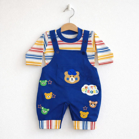 LS - 2 Pieces - Short Leg Dungaree Set - Blue - Bear Hut