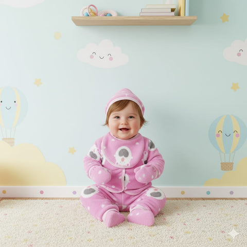 Six pieces Baby Suit For Winter pink bear hearts