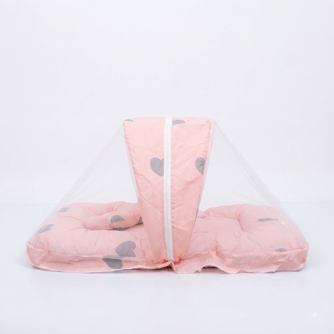 Mosquito Bed Net - Peach Grey Hearts