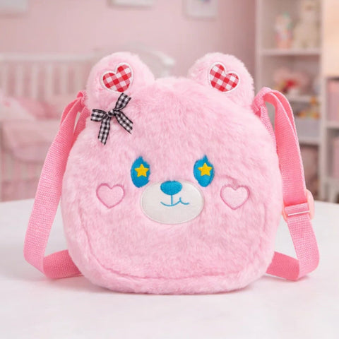 Girl's - Fashion Fluffy Pouch - Pink - Heart Bear - 07022