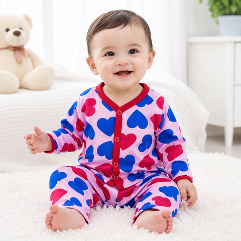 Winter Night Suit Purple Red Blue Hearts