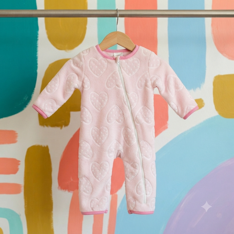 Baby Romper For Winter pink hearts 4-8