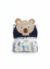 Hudson Blanket Shawl blue brown bear