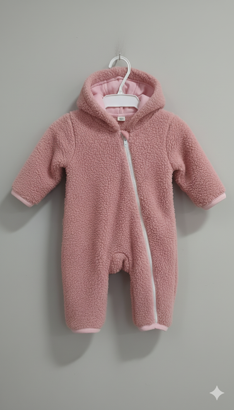 Warm & cozy Baby Romper hooded fur pink