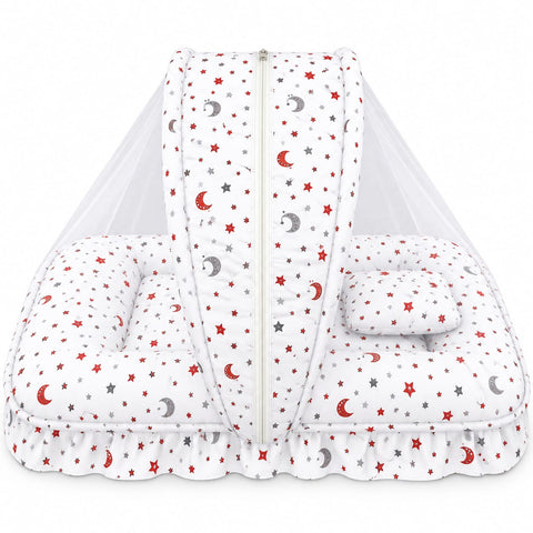 Mosquito Bed Net - White Brown Moon Star