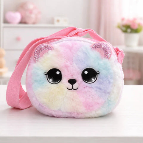 Girl's - Fashion Fluffy Pouch - Rainbow Pink - Cat - 11392