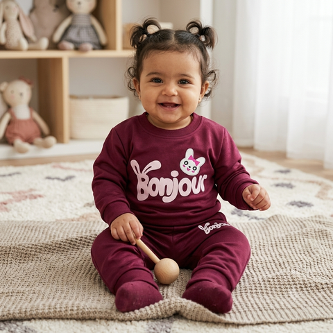 Warm Baby Track Suit Bonjour Maroon
