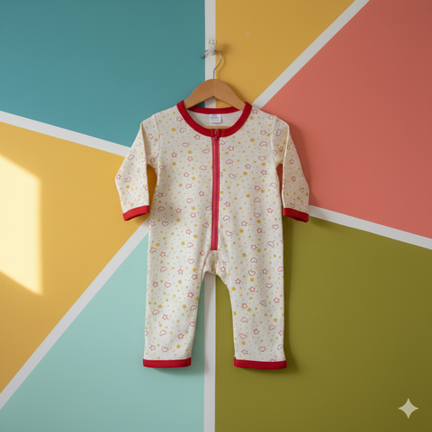 Baby Romper  Interlock yellow stars hearts