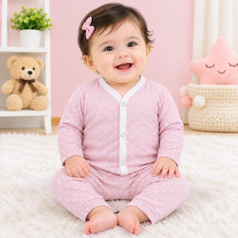 Winter Night Suit Baby Pink Small Hearts