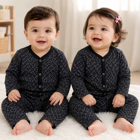 Winter Night Suit Black Grey Check