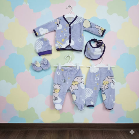 Six pieces Baby Suit For Winter purple pooh