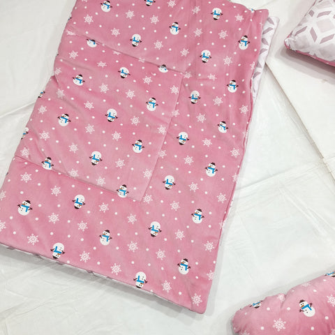 7 Pieces Baby Bedding Set Velvet pink snowman VOL-1-8