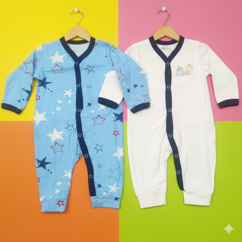 Pack Of 2 Sleep Suit Blue Stars White