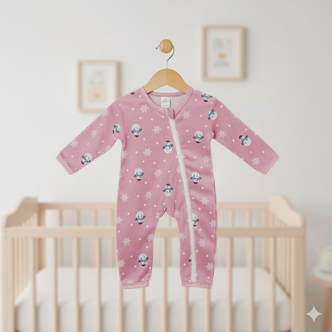 Baby Romper For Winter pink Snow man