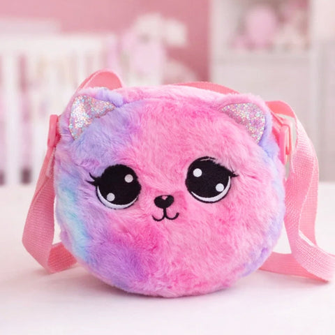 Girl's - Fashion Fluffy Pouch - Pink - Cat - 11392