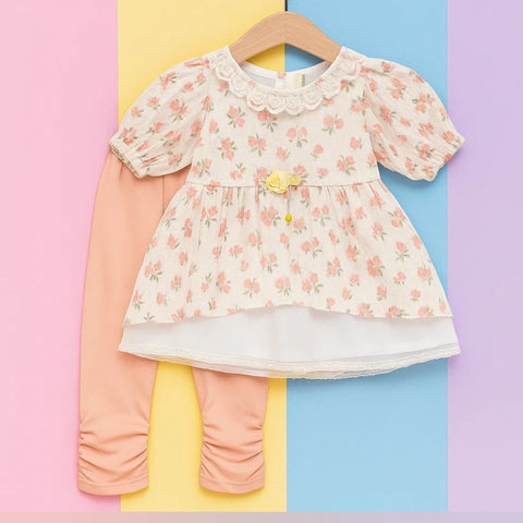 Net Frock - Flowers - Pink