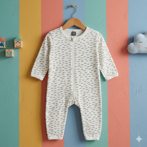 Baby Romper jersey white grey dots