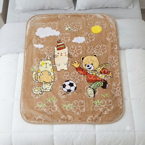 Imported Baby Blanket Double Ply Brown Bear FootBall
