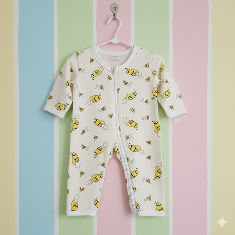 Baby Romper cotton jersey yellow Bee