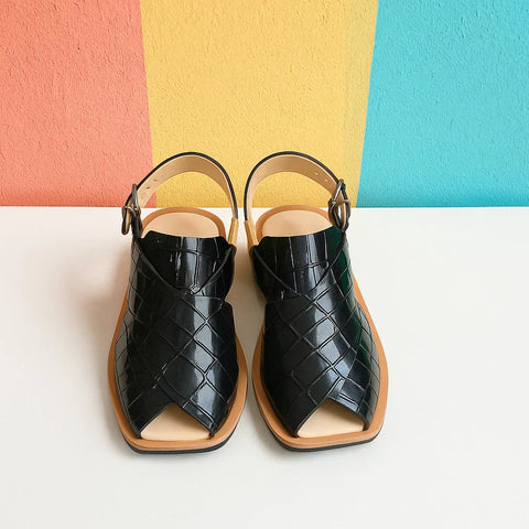 Peshawari Chappal - Black Crocodile - 02