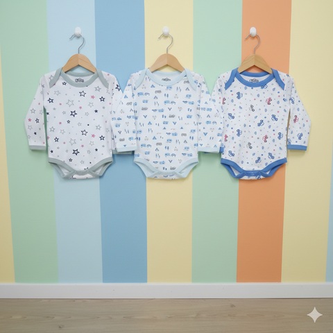 Pack Of 3  Body Suit Blue cars