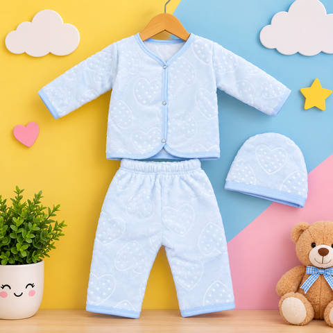 3 pieces Baby suit For winter Blue Hearts