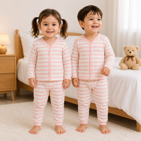Winter Night Suit Peach Light Yellow Stripes