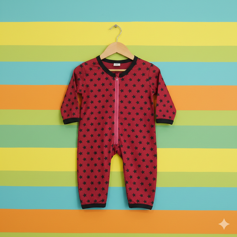 Baby Romper Interlock mahroon black Stars