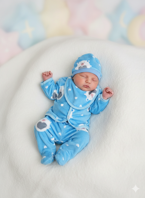 Five pieces Baby Suit For Winter blue bear hearts