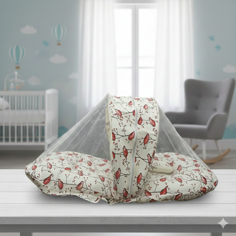 Mosquito net white red sparrow