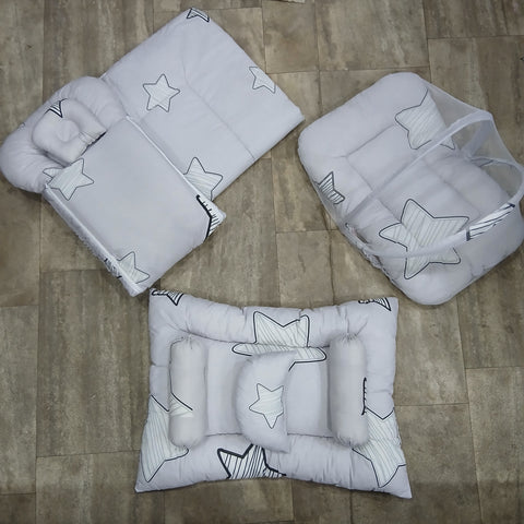 8 Pieces Baby Bedding set Light grey stars Vol-10-9