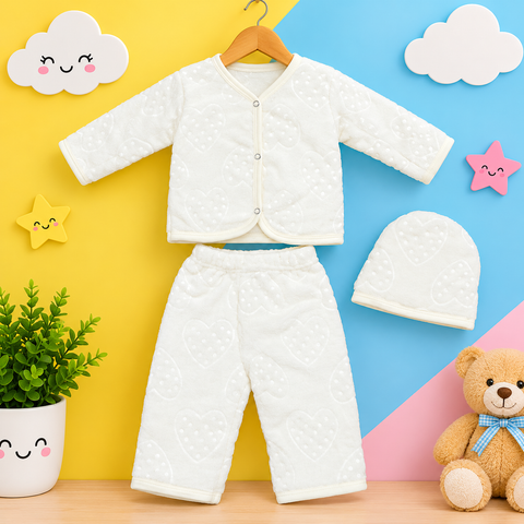 3 pieces Baby suit For winter Off white Hearts