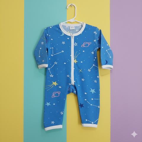 Baby Romper cotton jersey zipper Blue planet
