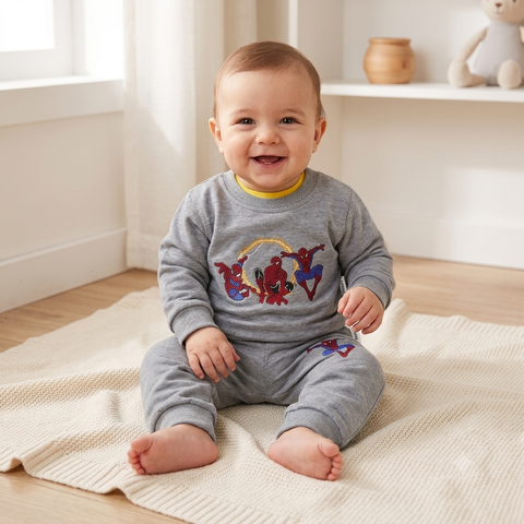 Warm Baby Track Suit Spiderman (3 to 12 months) Grey