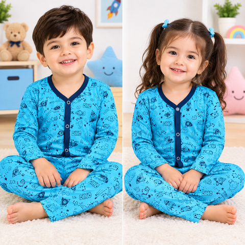 Winter Night Suit Blue Dino