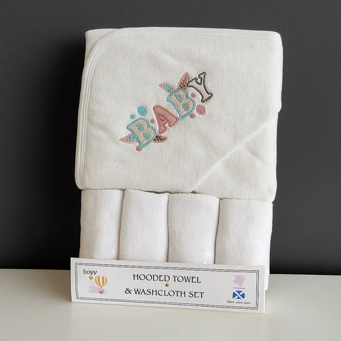 Baby Bath Towel With 4 Face Towels White