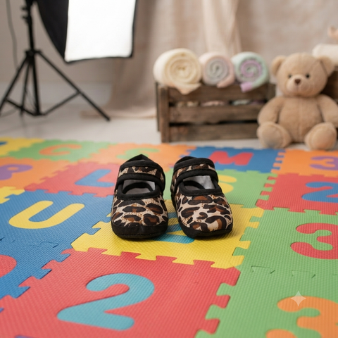 New born baby booties leopard print