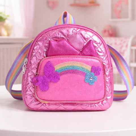 Girl's - Fashion Backpack - Dark Pink - Butterfly Rainbow - 118805