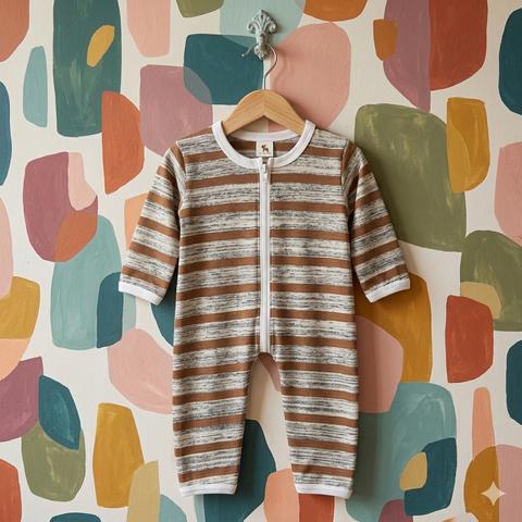 Baby Romper jersey brown grey stripes