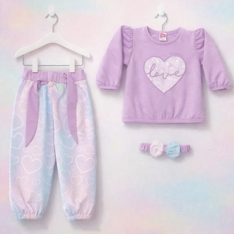 O Baby - 3 Pieces - Suit Set - Purple - Glowing Heart