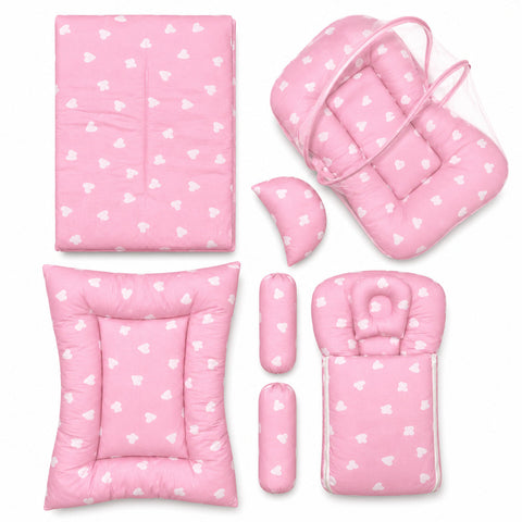 8 Pieces Baby Bedding pink hearts