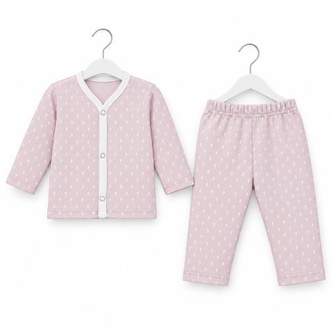 Winter Night Suit Baby Pink Small Hearts