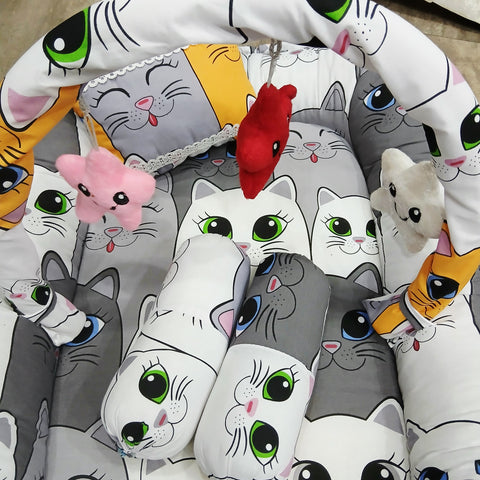6 Pieces Rattle snuggle grey multi  cats