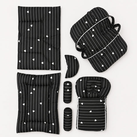8 Pieces Baby Bedding Black White Hearts