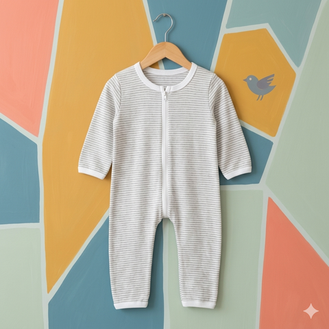 Baby Romper jersey white grey lining