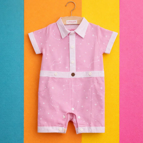 Stufz - Short Leg Romper - Cotton - Pink - Stars