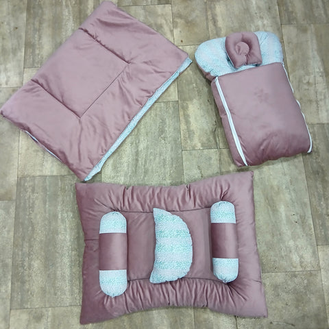7 Pieces Baby Bedding Set Velvet Pink